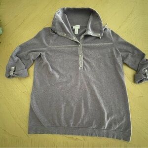 Chico’s Zenergy 3/4 sleeve Snap Mock Sweater Plum Frost Heather Cotton Cashmere